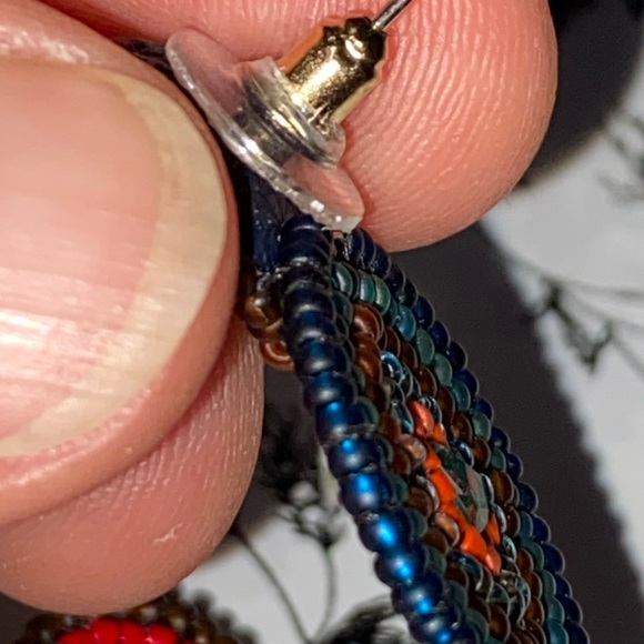 * hand Beaded double circular stud Earrings multi earth tone colors 1” long - Picture 4 of 6